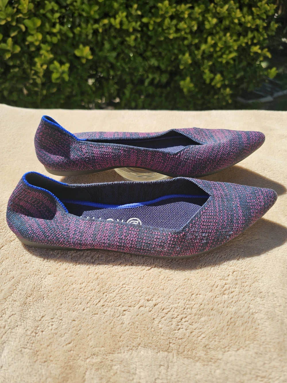 Rothy's Pointed Knit Flats in Purple/ Blue Multicolor.  8.5